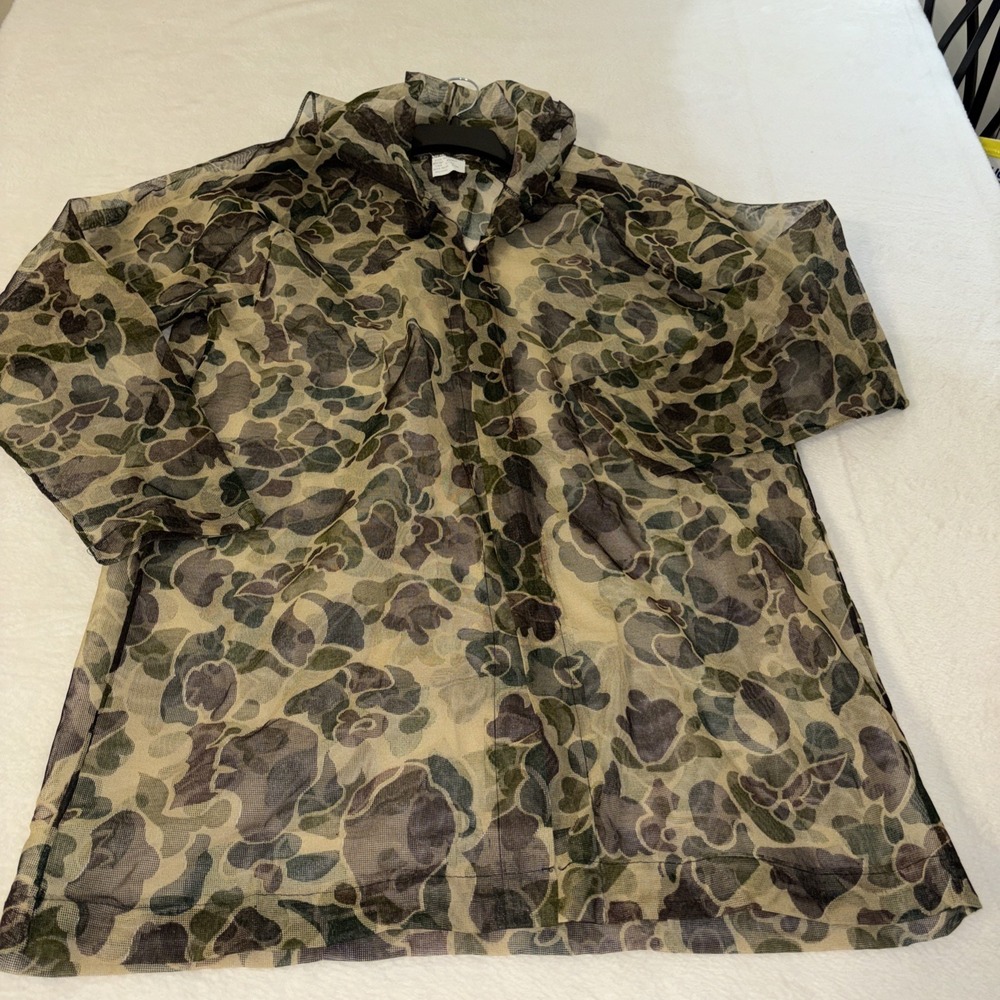 Vintage Duck Camo Hunting Rain Jacket Hooded Nylon Shell Men's XXL